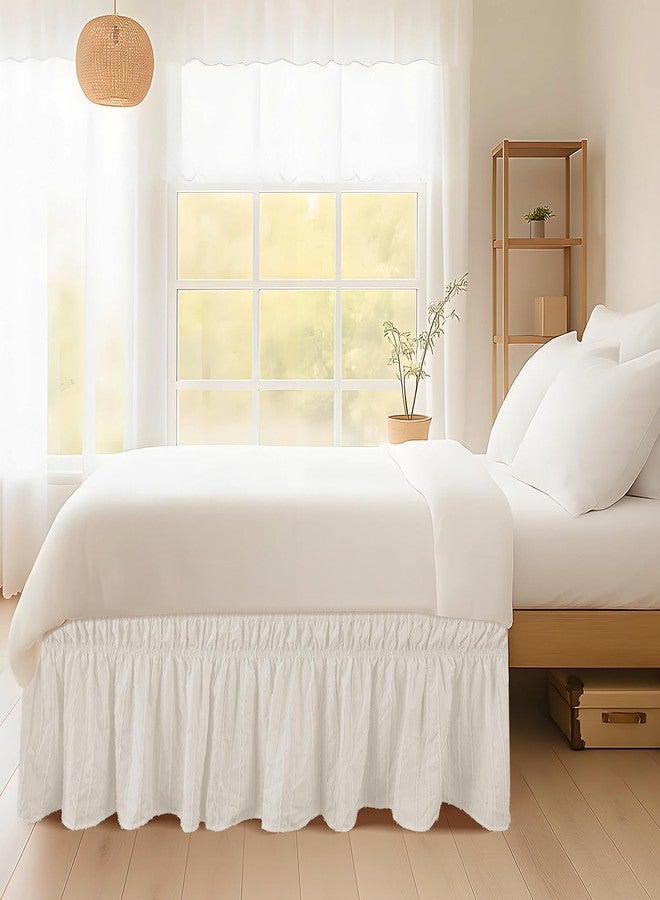 Mindsoft King Size Bed Skirt 15 Inch Drop Boho Wrap Around Bed Skirt White Adjustable Elastic Dust Ruffle with Tufted Dot for Home Hotel Decor - Image 4
