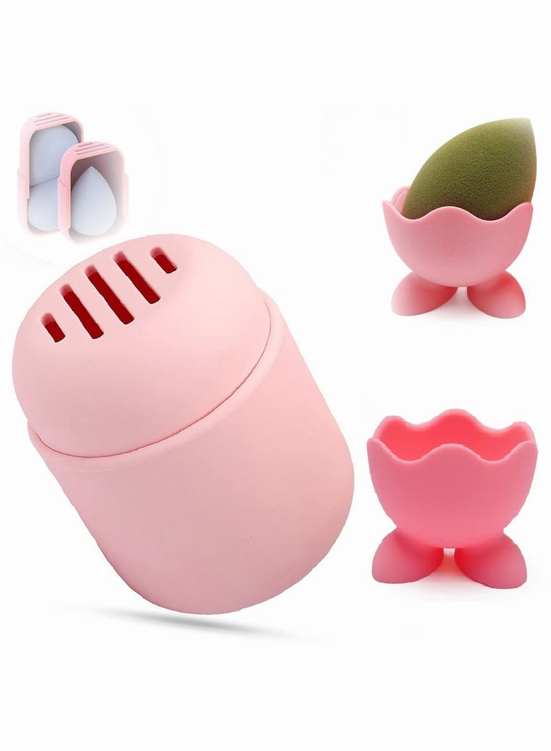 SYOSI 2 Pack Makeup Sponge Holder Pink Silicone Storage Case with Drying Beauty for Women Girl - Image 1