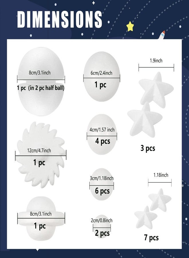 Pllieay مجموعة كرات الفوم لنظام الشمس 63 قطعة من بلياي تشمل أصباغ ملونة، لوحة، كرات بوليسترين بأحجام مختلطة، علم بعيدان الأسنان، فرشاة رسم، أعواد خشبية لمشاريع العلوم المدرسية - Image 2