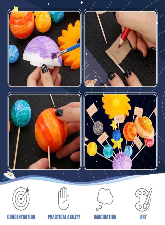 Pllieay مجموعة كرات الفوم لنظام الشمس 63 قطعة من بلياي تشمل أصباغ ملونة، لوحة، كرات بوليسترين بأحجام مختلطة، علم بعيدان الأسنان، فرشاة رسم، أعواد خشبية لمشاريع العلوم المدرسية - Image 5