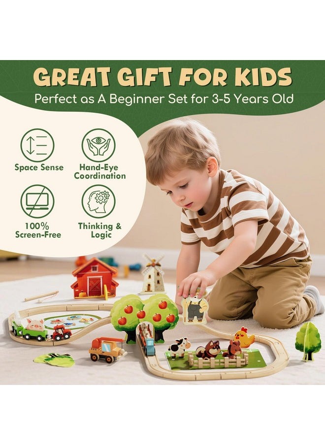 Lehoo Castle Lehoo Castle Wooden Train Set for Toddlers 2-4, Wooden Train Track, Farm Animals Toys for Ages 3-5, 3 Year Old Boy Gift, Toys for 4 Year Old Boys  - Image 4