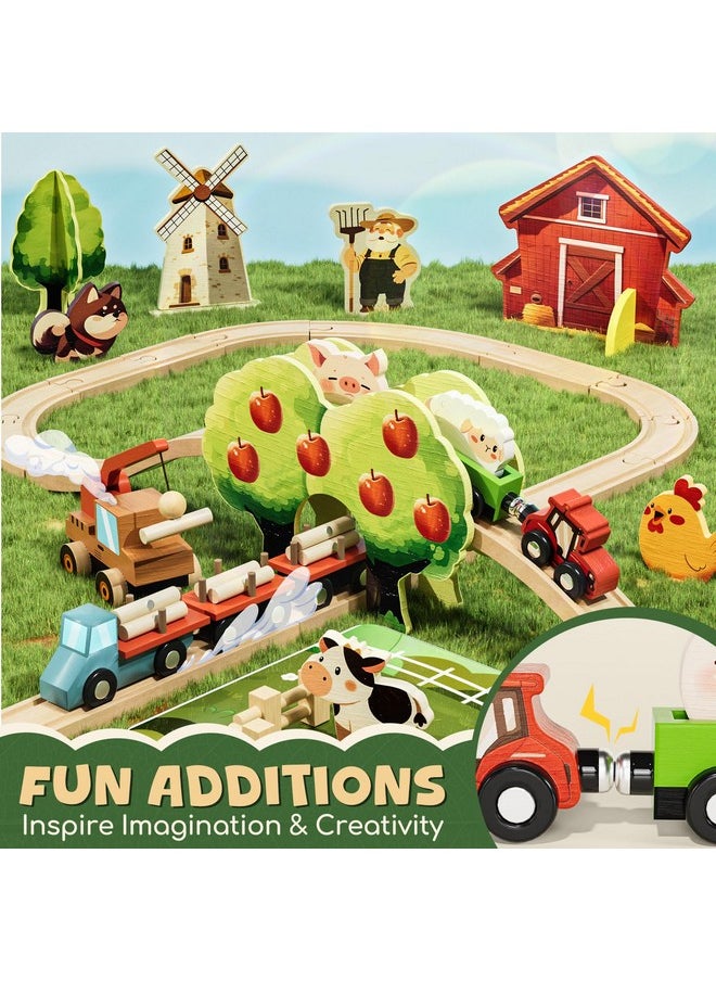 Lehoo Castle Lehoo Castle Wooden Train Set for Toddlers 2-4, Wooden Train Track, Farm Animals Toys for Ages 3-5, 3 Year Old Boy Gift, Toys for 4 Year Old Boys  - Image 5