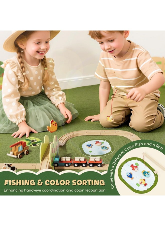 Lehoo Castle Lehoo Castle Wooden Train Set for Toddlers 2-4, Wooden Train Track, Farm Animals Toys for Ages 3-5, 3 Year Old Boy Gift, Toys for 4 Year Old Boys  - Image 2
