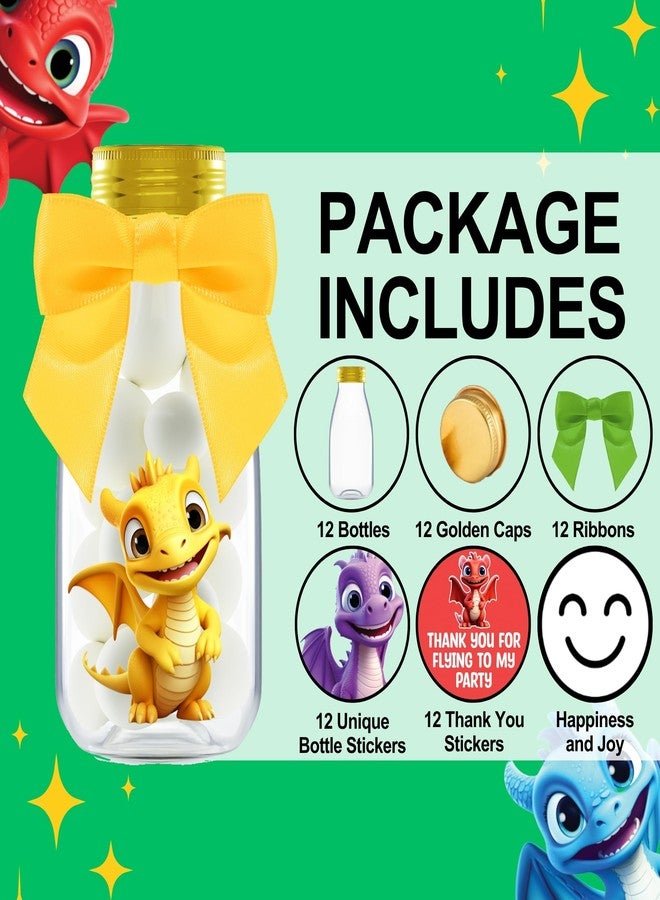 Ethisa Small 12 Pack Baby Dragon Party Favors - Candy Jars with Ribbons and Stickers - DIY Party Decoration Bottle for Birthday, Baby Shower and School Classroom - Egg Container for Toddlers and Kids - Image 2