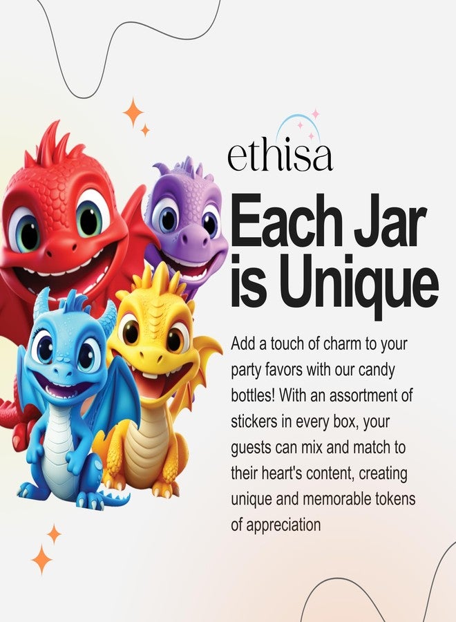 Ethisa Small 12 Pack Baby Dragon Party Favors - Candy Jars with Ribbons and Stickers - DIY Party Decoration Bottle for Birthday, Baby Shower and School Classroom - Egg Container for Toddlers and Kids - Image 3