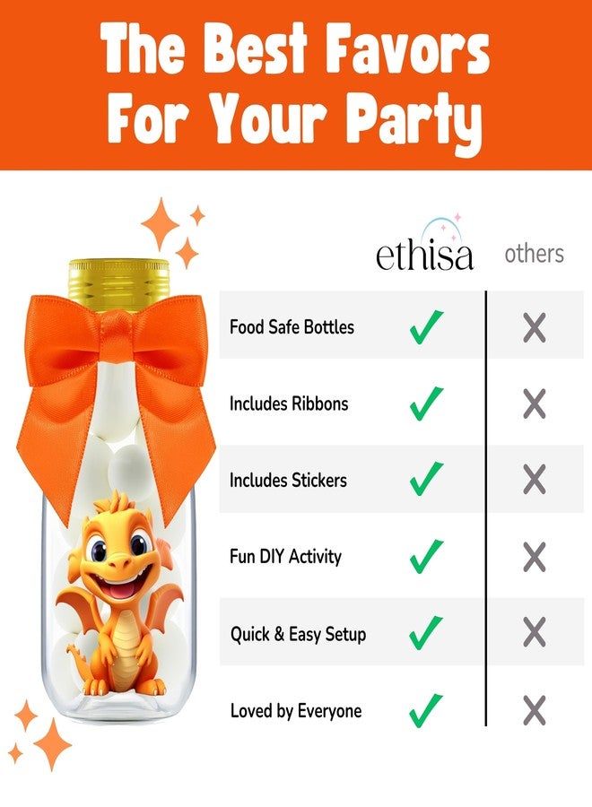 Ethisa Small 12 Pack Baby Dragon Party Favors - Candy Jars with Ribbons and Stickers - DIY Party Decoration Bottle for Birthday, Baby Shower and School Classroom - Egg Container for Toddlers and Kids - Image 5