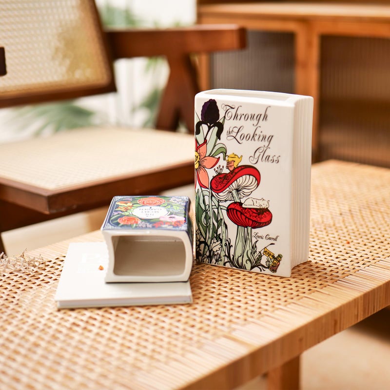 Romehaha Book-Shaped Decorative Vase,Romehaha Book Vase for Flowers,Modern Ceramic Aesthetics Infused with Artistic Cultural Style,Cute Bookshelf Decor(Large - Through The Looking Glass) - Image 3