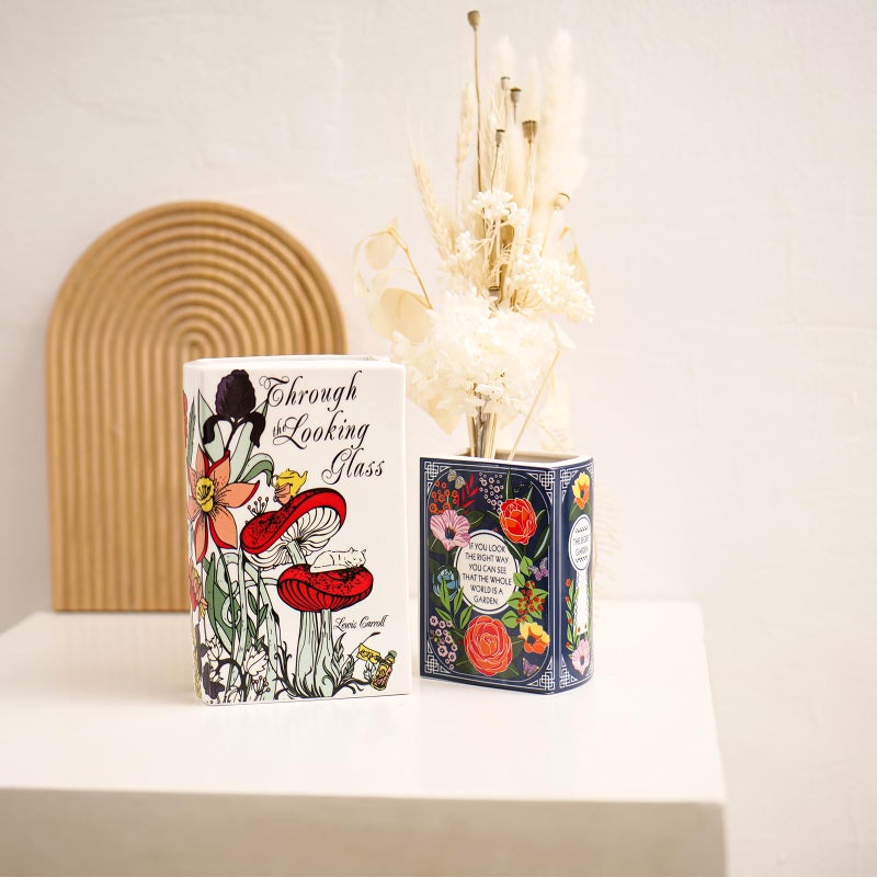Romehaha Book-Shaped Decorative Vase,Romehaha Book Vase for Flowers,Modern Ceramic Aesthetics Infused with Artistic Cultural Style,Cute Bookshelf Decor(Large - Through The Looking Glass) - Image 4