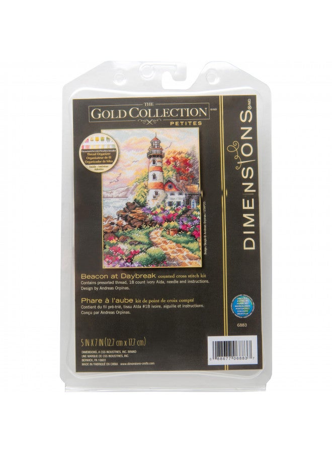 DIMENSIONS 6883 Gold Collection Counted Cross Stitch Kit, Beacon at Dawn, 18 Count Ivory Aida, 5'' x 7'' - Image 1