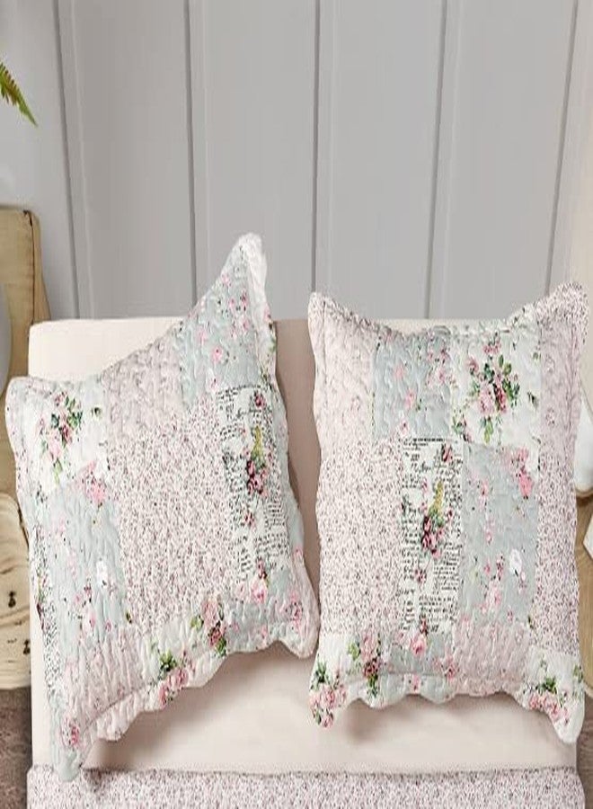 Brilliant Sunshine Traditional Rose and Sage Patchwork Pillowshams Set, Quilted Standard Pillowcases, 20x26 with 2" Flange, Scalloped Edge Pillow Covers, Pack of 2, Pink - Image 5