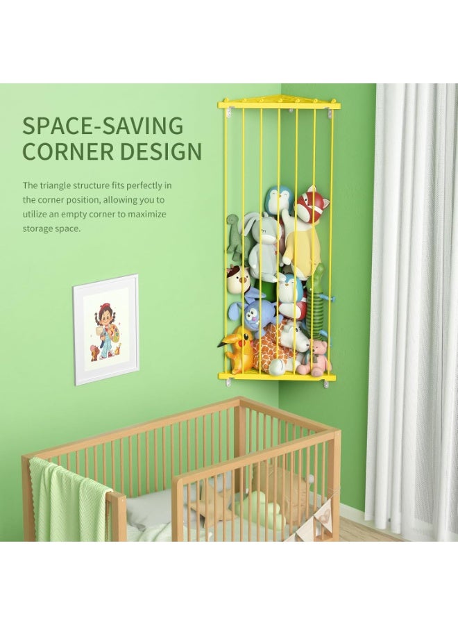 Befayoo Stuffed Animal Storage Shelf Organizer(Patented) - Corner Stuffed Animal Holder Length Adjustable - Wall Plush Storage for Nursery Playroom Bedroom Kids Room (Yellow, Standard) - Image 4