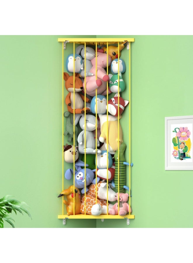 Befayoo Stuffed Animal Storage Shelf Organizer(Patented) - Corner Stuffed Animal Holder Length Adjustable - Wall Plush Storage for Nursery Playroom Bedroom Kids Room (Yellow, Standard) - Image 1