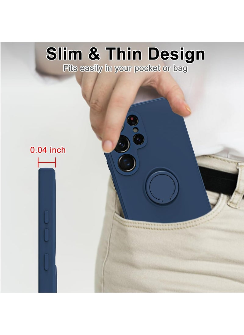 Generic - Samsung Galaxy S24 Ultra Case Liquid Silicone Flexible Edges Anti-scratch and Shockproof Circular Ring Support Car Magnets Blue - Image 1