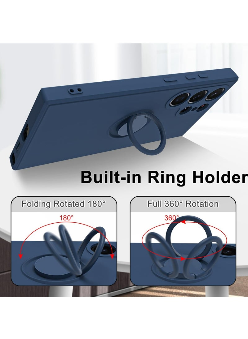 Generic - Samsung Galaxy S24 Ultra Case Liquid Silicone Flexible Edges Anti-scratch and Shockproof Circular Ring Support Car Magnets Blue - Image 1