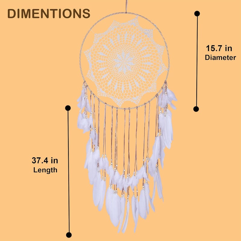 DigaNT Handmade Wall Hanging Dream Catcher Ideal for BedroomLiving Room and Home Wall Decoration White Large Size - Image 4
