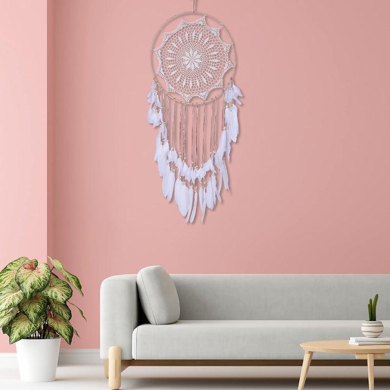 DigaNT Handmade Wall Hanging Dream Catcher Ideal for BedroomLiving Room and Home Wall Decoration White Large Size - Image 2