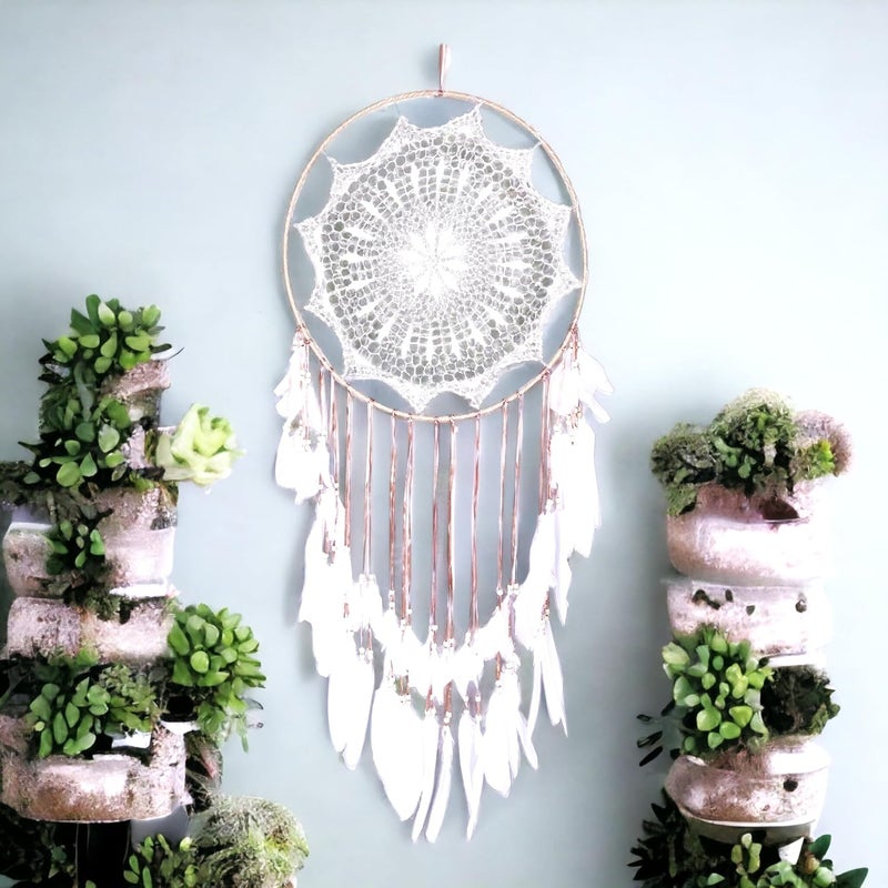 DigaNT Handmade Wall Hanging Dream Catcher Ideal for BedroomLiving Room and Home Wall Decoration White Large Size - Image 5