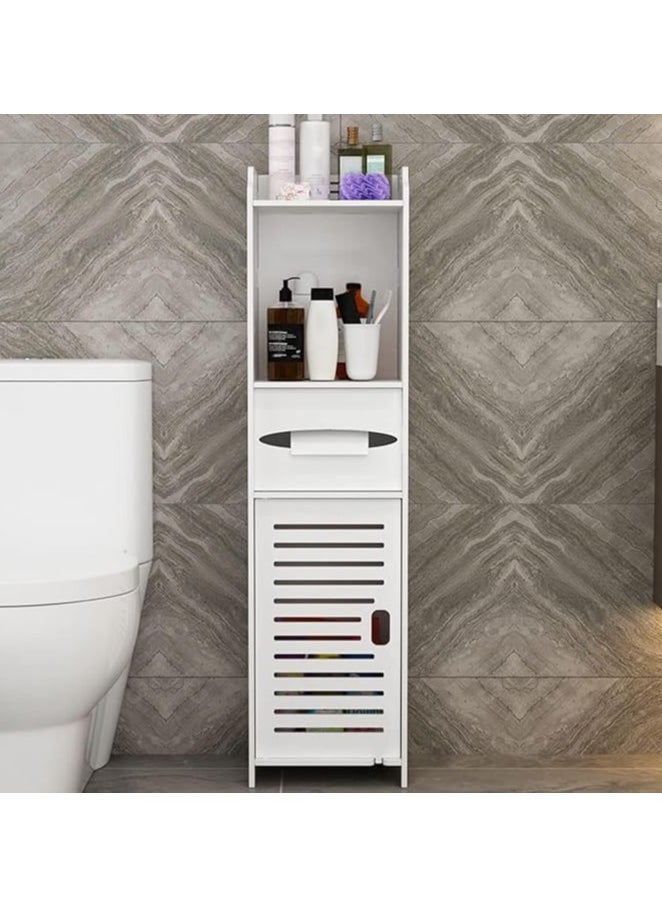 LINGWEI - Small Bathroom Storage Corner Floor Cabinet with Doors and Shelves Thin Toilet Vanity Cabinet Narrow Bath Sink Organizer Towel Storage Shelf For Paper Holder White - Image 1