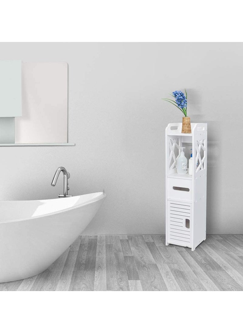 LINGWEI - Small Bathroom Storage Corner Floor Cabinet with Doors and Shelves Thin Toilet Vanity Cabinet Narrow Bath Sink Organizer Towel Storage Shelf For Paper Holder White - Image 1