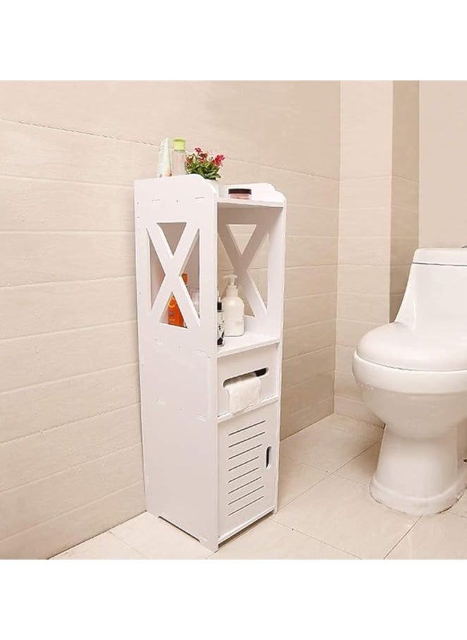 LINGWEI - Small Bathroom Storage Corner Floor Cabinet with Doors and Shelves Thin Toilet Vanity Cabinet Narrow Bath Sink Organizer Towel Storage Shelf For Paper Holder White - Image 1