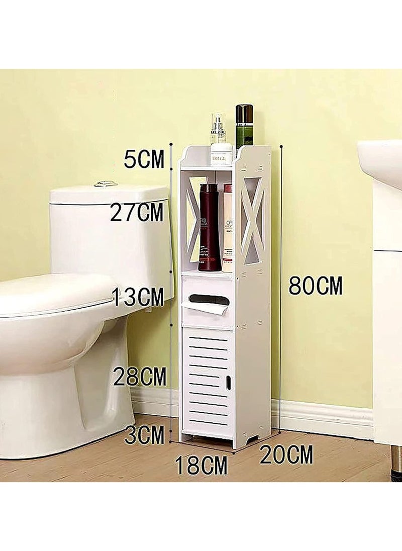 LINGWEI - Small Bathroom Storage Corner Floor Cabinet with Doors and Shelves Thin Toilet Vanity Cabinet Narrow Bath Sink Organizer Towel Storage Shelf For Paper Holder White - Image 1