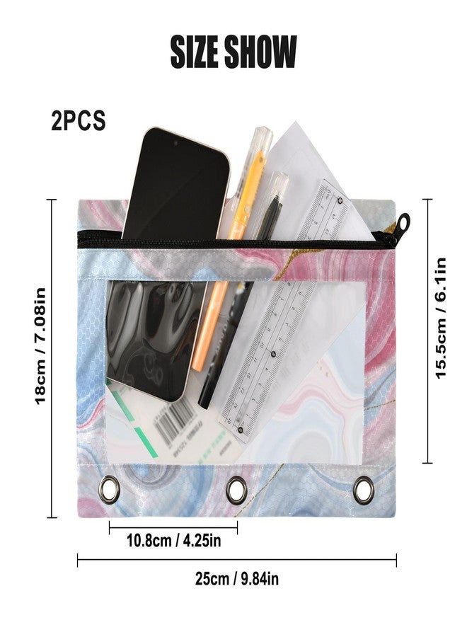 Kcldeci 3 Ring Pencil Pouch, Cute Pastel Unicorn Rainbow Glitter Marble 2 Packs Bulk Zipper Pencil Case Pencil Pouches with Clear Window for Storing School Office Supplies - Image 3