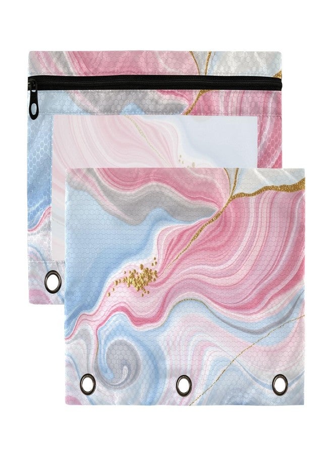 Kcldeci 3 Ring Pencil Pouch, Cute Pastel Unicorn Rainbow Glitter Marble 2 Packs Bulk Zipper Pencil Case Pencil Pouches with Clear Window for Storing School Office Supplies - Image 1