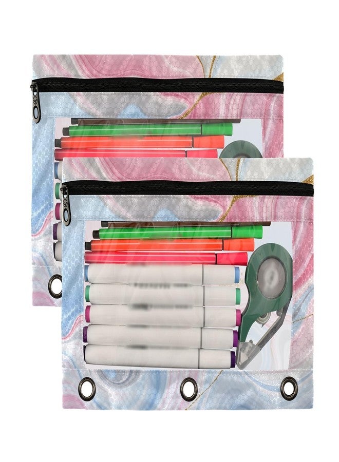 Kcldeci 3 Ring Pencil Pouch, Cute Pastel Unicorn Rainbow Glitter Marble 2 Packs Bulk Zipper Pencil Case Pencil Pouches with Clear Window for Storing School Office Supplies - Image 2