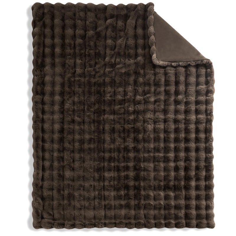 WDCOZY Luxury Bubble Throw Blanket, Brown Faux Rabbit Fur Mink Plush Throw for Couch Sofa Bed, Super Soft Fluffy Cozy Decorative Blanket, Thick and Warm, Living Room Decor, Small 50x60 inches - Image 4