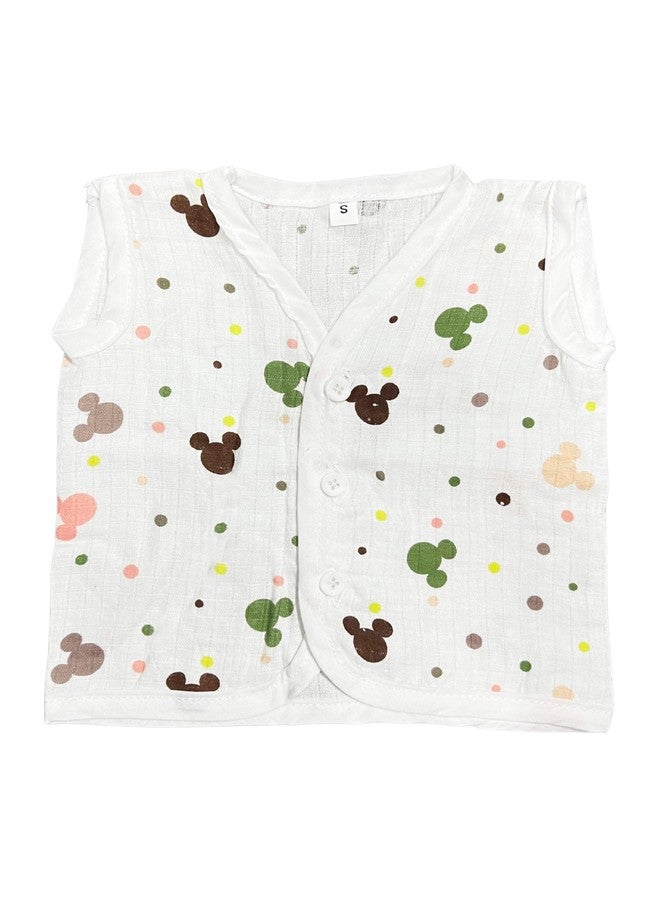 XADIZ 100% Organic Cotton Newborn Baby Jablas | Muslin Button Jabla | White Jabla | Summerwear Jabala | Sleeveless Vest | Baby Products (MULTICOLOR, 0-3 MONTH (Pack Of 05)) - Image 3