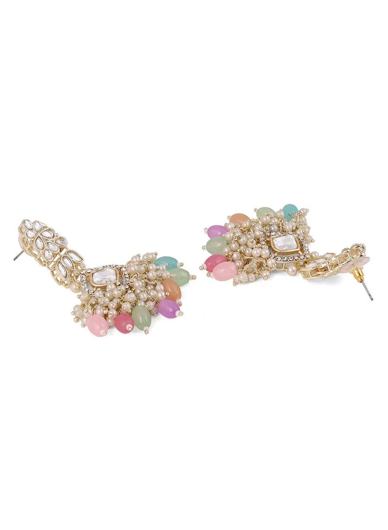 Ishin  Geometric Design Multicolor Beads with Beaded Kundan Combo Drop Earrings for Women | Best Price UAE