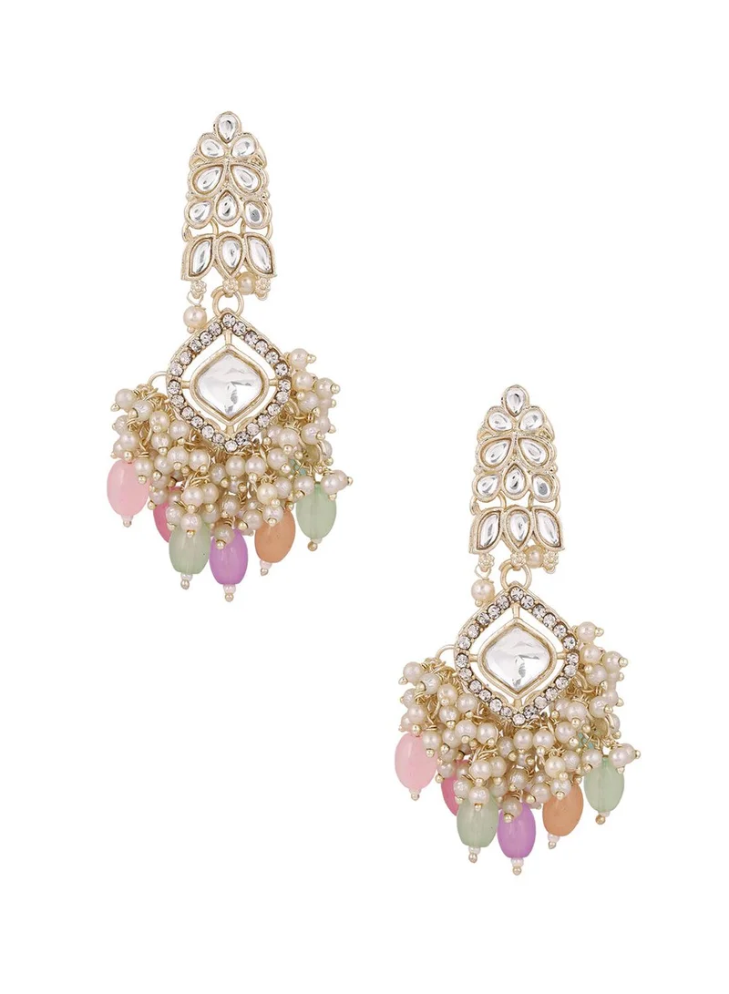 Ishin  Geometric Design Multicolor Beads with Beaded Kundan Combo Drop Earrings for Women | Best Price UAE
