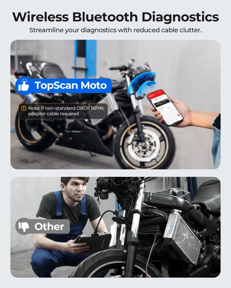 Topdon Motorcycle Scan Tool TOPDON TopScan, Wireless Motorcycle Scanner Fits for Harley, Ducati, BMW & Japan Brands, All Systems Motorbike Scanner Tool with Reset Functioan, Data Stream, AutoVIN - Image 5