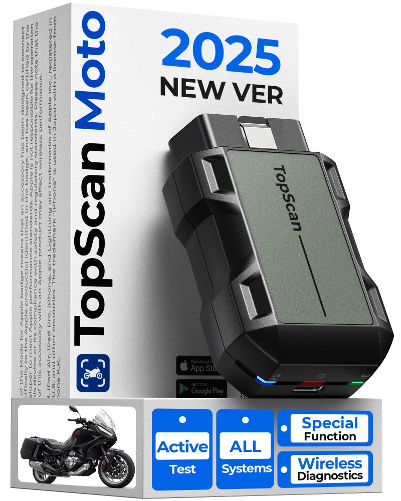 Topdon Motorcycle Scan Tool TOPDON TopScan, Wireless Motorcycle Scanner Fits for Harley, Ducati, BMW & Japan Brands, All Systems Motorbike Scanner Tool with Reset Functioan, Data Stream, AutoVIN - Image 1