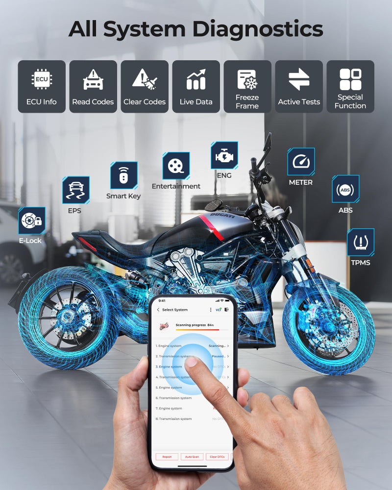 Topdon Motorcycle Scan Tool TOPDON TopScan, Wireless Motorcycle Scanner Fits for Harley, Ducati, BMW & Japan Brands, All Systems Motorbike Scanner Tool with Reset Functioan, Data Stream, AutoVIN - Image 3