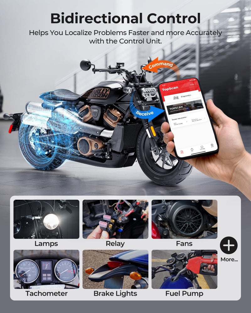 Topdon Motorcycle Scan Tool TOPDON TopScan, Wireless Motorcycle Scanner Fits for Harley, Ducati, BMW & Japan Brands, All Systems Motorbike Scanner Tool with Reset Functioan, Data Stream, AutoVIN - Image 2