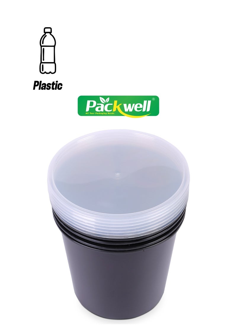 packwell Black Base Microwave Container with Clear Lid- PWRP1958 2500 ml, Round Shaped, Pack of 5 BPA-Free, Food grade and Hygienic Perfect for Packing, Storing, Ramadan Food and Iftar Kit Distribution, etc  - Image 1