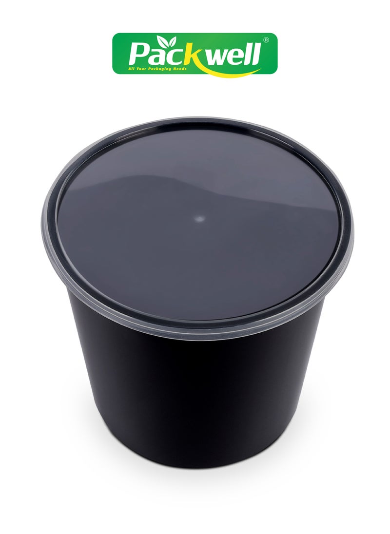 packwell Black Base Microwave Container with Clear Lid- PWRP1958 2500 ml, Round Shaped, Pack of 5 BPA-Free, Food grade and Hygienic Perfect for Packing, Storing, Ramadan Food and Iftar Kit Distribution, etc  - Image 3