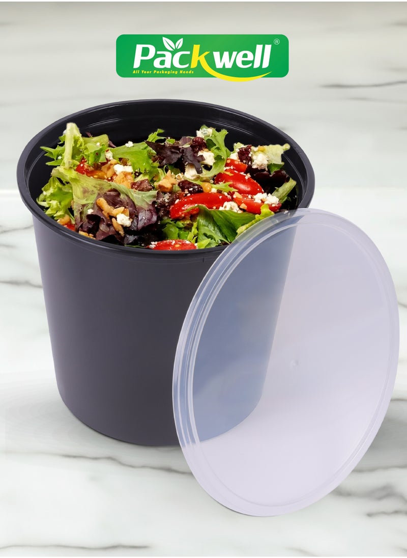 packwell Black Base Microwave Container with Clear Lid- PWRP1958 2500 ml, Round Shaped, Pack of 5 BPA-Free, Food grade and Hygienic Perfect for Packing, Storing, Ramadan Food and Iftar Kit Distribution, etc  - Image 5