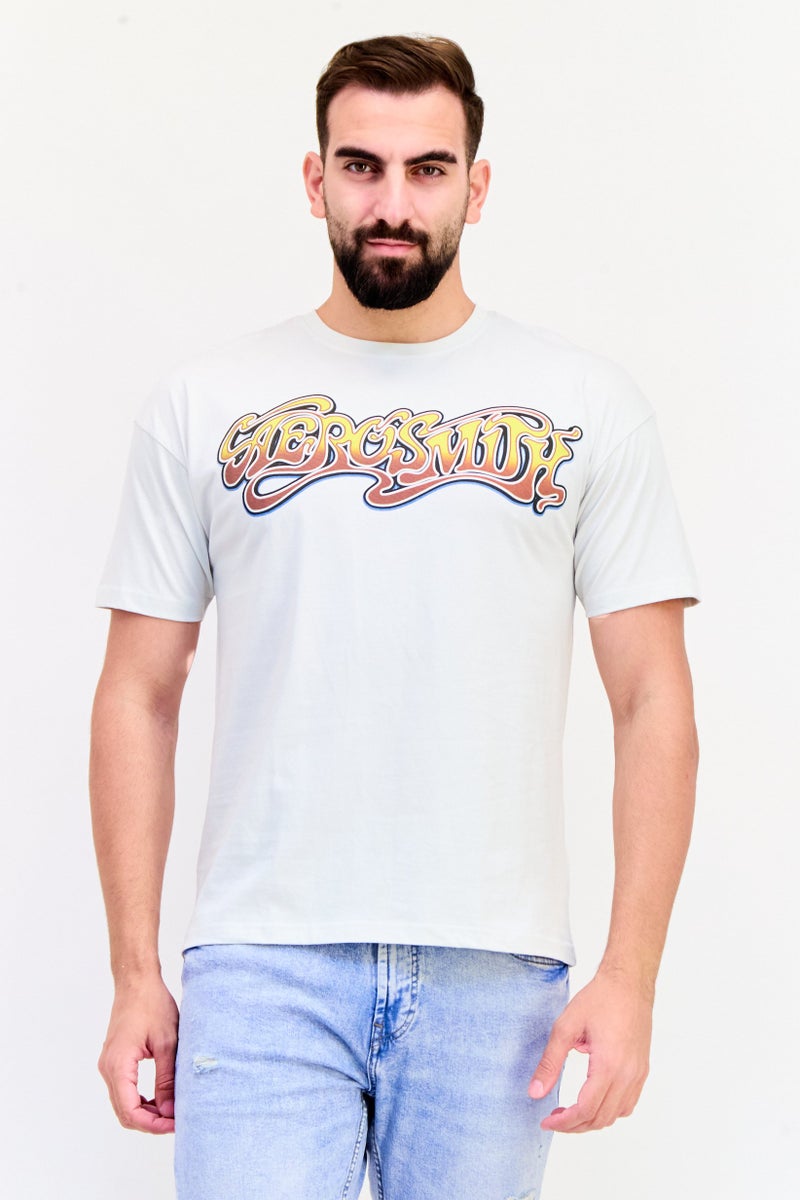 Aerosmith Men Crew Neck Short Sleeves Graphic Print T-Shirt, Light Grey - Image 1