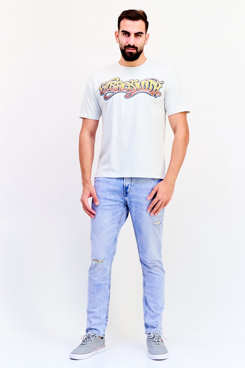 Aerosmith Men Crew Neck Short Sleeves Graphic Print T-Shirt, Light Grey - Image 2