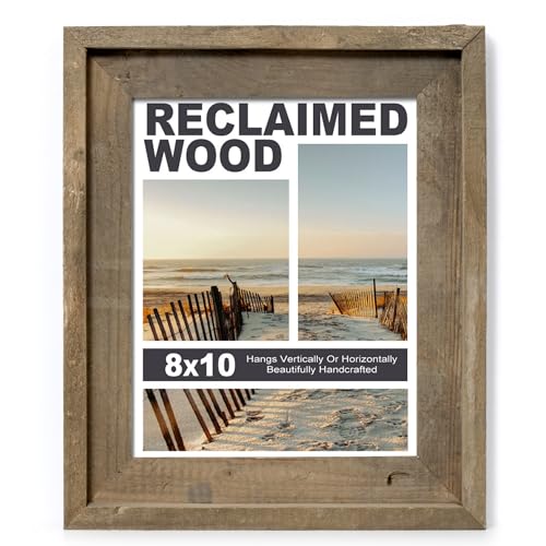 Rustic 8x10 Picture Frame Reclaimed Barnwood Photo Frame with Tempered Glass Distressed Family Gallery Corner Horizontal and Vertical Wall Mounting or Tabletop Display Set of 1
