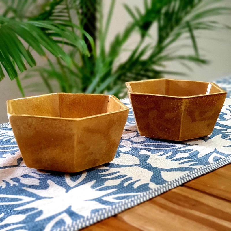 Backspace Retail Ceramic Soup Bowls Set of 2 | Golden Bowls, 400ml Each | Ideal for Soup, Curry, Maggi, Desserts | Microwave and Dishwasher Safe | Perfect for Home and Restaurant
