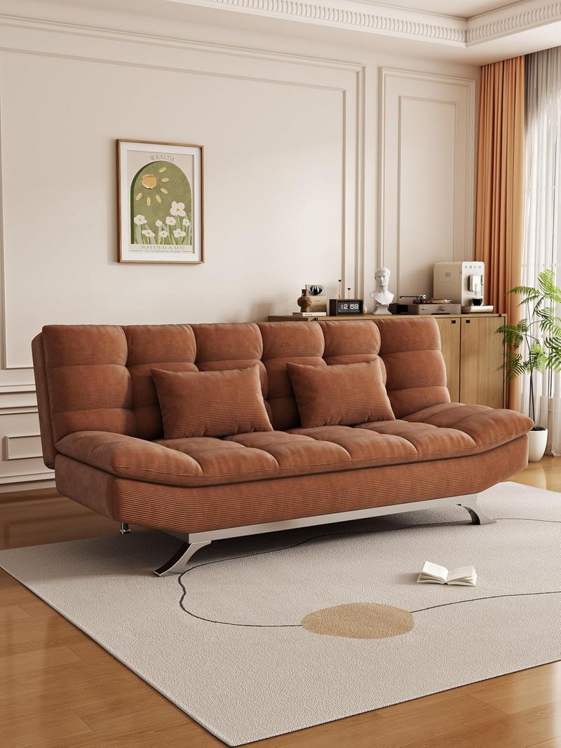 Harmony Home Suede Fabric Sofa Bed – Modern Folding Convertible Sofa Bed with Pillow, Compact Space-Saving Design for Living Room, Apartment, Dorm & Office - Brown - Image 3