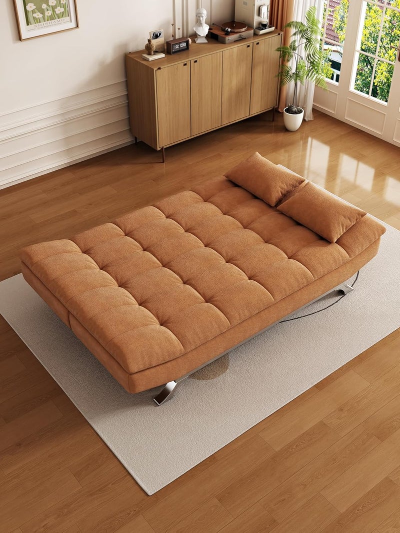 Harmony Home Suede Fabric Sofa Bed – Modern Folding Convertible Sofa Bed with Pillow, Compact Space-Saving Design for Living Room, Apartment, Dorm & Office - Brown - Image 4