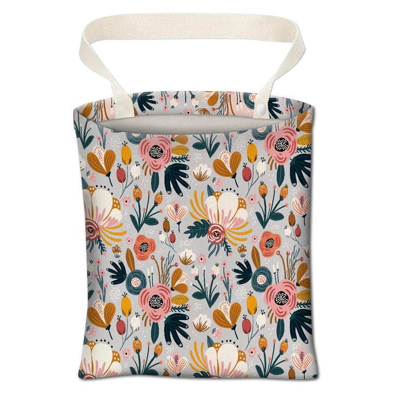 ABUIFDK Car Trash Can, Cute Car Trash Bag, Hanging Car Organizer and Storage Bag, Trash Bin for Car Accessories, Vehicle, Travelling, Camping Cute Blue Flowers - Image 1