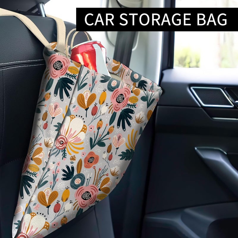 ABUIFDK Car Trash Can, Cute Car Trash Bag, Hanging Car Organizer and Storage Bag, Trash Bin for Car Accessories, Vehicle, Travelling, Camping Cute Blue Flowers - Image 2