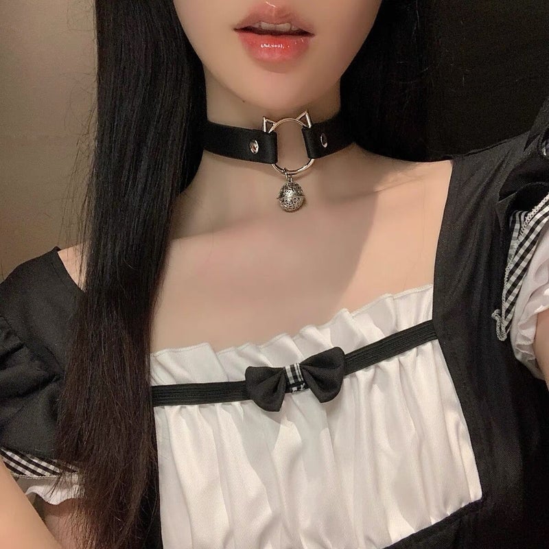 Cat Bell Choker Collar Necklace for Women Black cat ear necklace (one piece) 