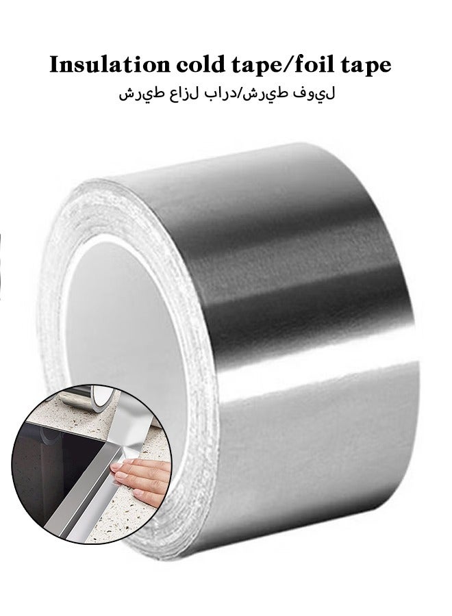 شريط درع حراري عريض بطول 2 بوصة بطول 65 قدم، أشرطة باردة، رقائق الألومنيوم، لاصق عاكس للحرارة، درع حراري، شريط رقائق حاجز حراري، شريط لاصق ذاتي مقاوم للحرارة لعزل خرطوم المطبخ والسيارات  - Image 1