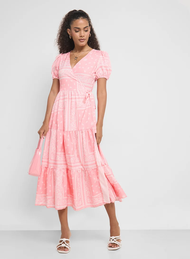 Ginger Pink Print Midi Dress